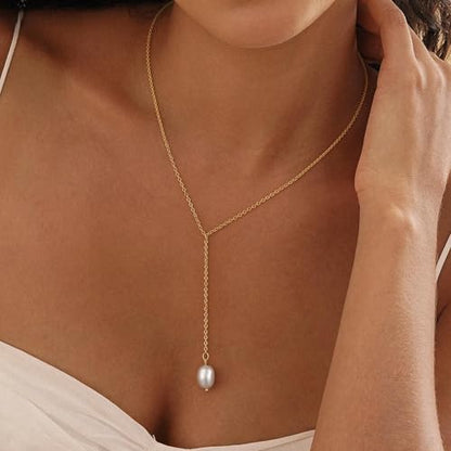 Gold Pearl Necklaces for Women - White Pearls Jewelry Gifts Wedding Bride Bridesmaid Jewelry - color: Gold-Y-Shaped Pearl