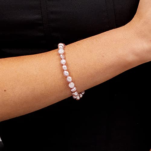Handmade Women's Pearl Bracelet | Stretchy Beaded 8-9mm Baroque Pearl Bracelet for Ladies and Girls - Pink, Black, White, Grey, Multicolor - color: purple