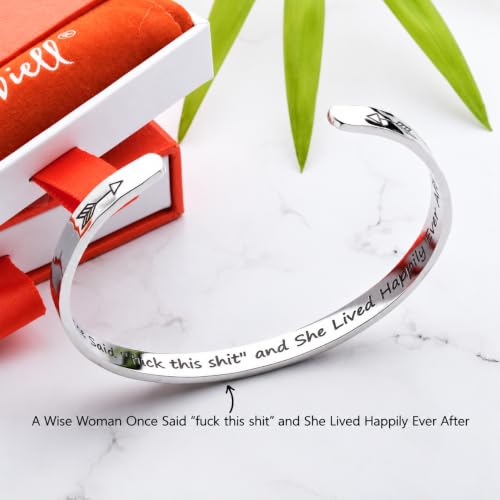 Bracelet - Gifts for Women – Inspirational, Friendships, Love, Mom, Daughters, Sisters, Christian, Graduations, Memorials & Wedding Gifts – 100+ Phrases – Stainless Steel, Gift Ready - color: BADASS Gift - A wise woman once said, fu.. this sh.., and she l