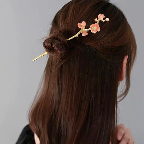 1 Pc Plum blossom Hair sticks for buns,Hair pins for women,Buns and Updos with No Hair Damage,Metal French Pin Great Hold,Suitable for fine & thick hair(pink) US378