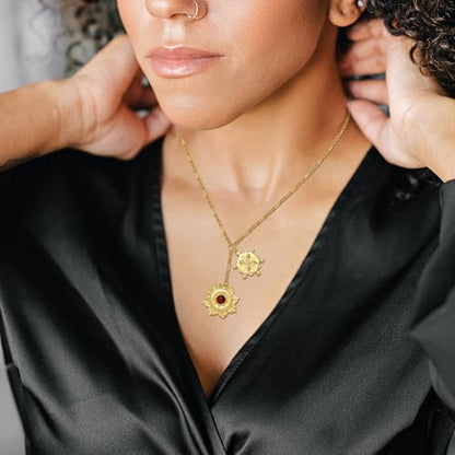 Chunky Gold Necklace for Women, 18K Waterproof Heart Necklace Statement Necklace Gold Charm Necklace Chunky Jewelry Paperclip Chain Choker Gift for Women - style: Flower Sun Coin