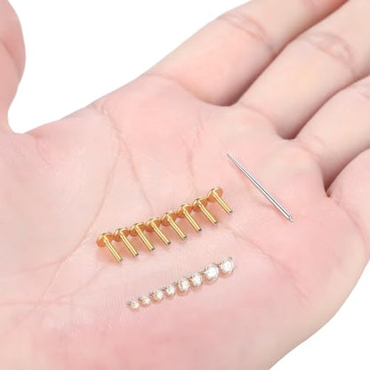 Xpircn Flat Back Stud Earrings 14K Gold Plated Internally Threaded CZ Stud Piercing Jewelry for Tragus Helix Cartilage Conch Nose Hypoallergenic Lip Labret Medusa Piercing 16G 18G - color: 16 Gauge, Gold, size: 6mm Bar