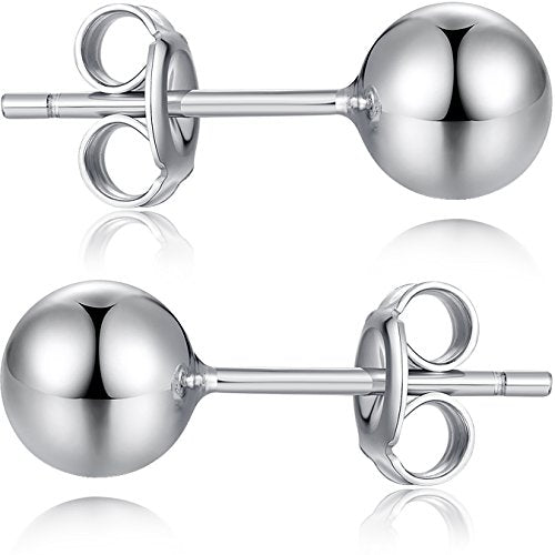 925 Sterling Silver Ball Stud Earrings for Women Men Hypoallergenic Ball Earrings 4mm-8mm - color: Sterling Silver, size: 6mm