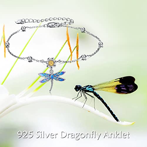 YAFEINI Anklet Bracelets for Women Girls Sterling Silver Hummingbird/Dragonfly/Butterfly Link Chain Anklets Jewelry Gifts - color: Silver