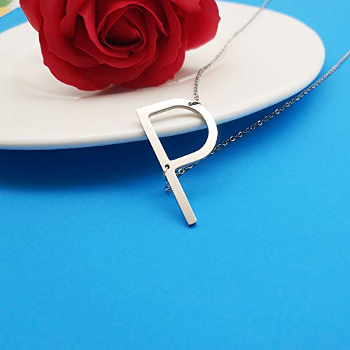 MOMOL Sideways Initial Necklace 18K Gold Plated Stainless Steel Large Big Letters Pendant Necklace Script Name Monogram Necklaces for Women - color: P