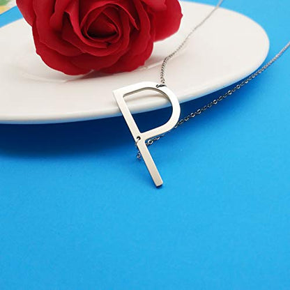 MOMOL Sideways Initial Necklace 18K Gold Plated Stainless Steel Large Big Letters Pendant Necklace Script Name Monogram Necklaces for Women - color: P