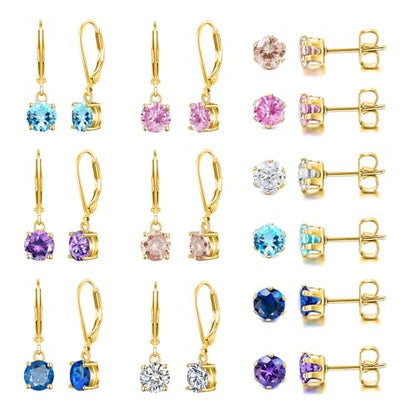 Multicolor Crystal Dangle Studs Earrings Set for Women 925 Silver Hypoallergenic Dangle Earrings Leverback Drop Earring Fashion Cubic Zirconia Leverback Stud Earring Sets Trendy Cubic Zirconia Jewelry Gifts for Women - style: 12-G