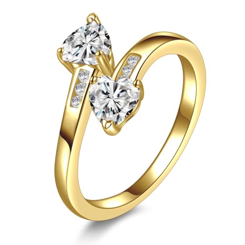 Yaresul 1CT Adjustable Women Heart Ring 14K Gold Plated Birthstone Rings for Women Promise Ring for her Simulated Gemstone Statement Stackable Band Width 2mm Open Size 5~9 - color: D-April-Cubic Zirconia