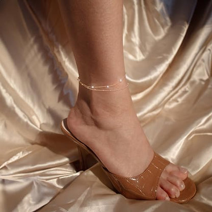 Gold Ankle Bracelets for Women,Dainty 14K Gold Plated Anklets for Women Waterproof Herringbone Beaded Satellite Anklets Set Layered Anklet Bracelets for Women Gold Jewelry Gift - color: Set 8