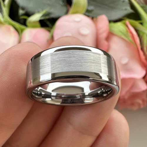 TUTISS 8mm Silver/Black/Gunmetal/Gold Tungsten Rings for Men Women Fashion Engagement Wedding Bands Matte Polished Pipe Cut Comfort Fit - color: 8mm Silver Tungsten
