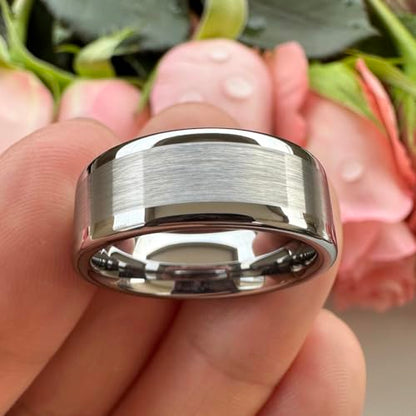 TUTISS 8mm Silver/Black/Gunmetal/Gold Tungsten Rings for Men Women Fashion Engagement Wedding Bands Matte Polished Pipe Cut Comfort Fit - color: 8mm Silver Tungsten