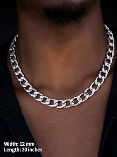 U7 Cuban Link Chain for Men Women Stainless Steel Curb Necklace, 7/9/12/15 MM Chunky Chain Silver/Gold/Black Mens Hip Hop Jewelry 18''-30'' - color: b. 12mm-silver, size: 28 Inch