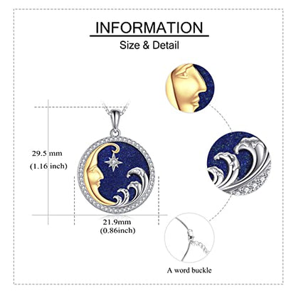 Moon/Lighthouse Necklace 925 Sterling Silver Abalone/Lapis Lazuli Lotus Flower Necklace for Women Crescent Jewelry Gift - style: Lapis Lazuli Moon
