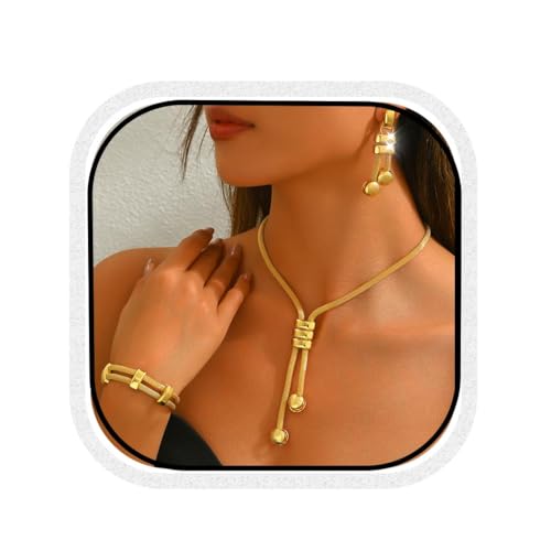 CLOACE Gold Long Choker Necklace Set Punk Cuban Y-Necklaces and Bracelet Fashion Chain Jewelry Accessories for Women - color: G-3
