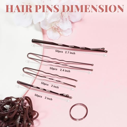 IKOCO 415pcs Bobby Pins Set, U Pins with Hair Ties and Hair Net, Brown | Strong Hold, Snag-Free, No Damage, Smooth Edges, Dance Competition & Ballet Ready, Ideal for Updos, Bun & Daily Styling - color: Brown