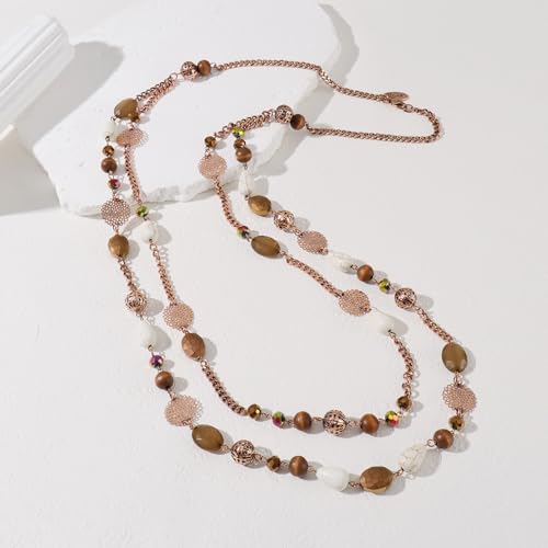 Bocar Long Necklaces for Women Trendy, Boho Layered Crystal Beaded Collar Necklaces for Women, Fashion Statement Necklaces Jewelry - color: Brown