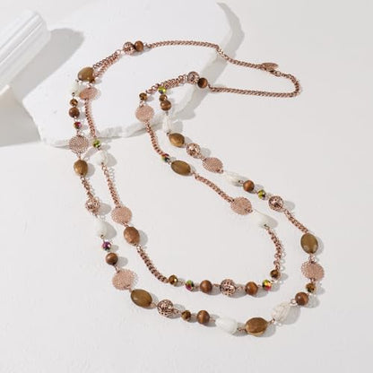 Bocar Long Necklaces for Women Trendy, Boho Layered Crystal Beaded Collar Necklaces for Women, Fashion Statement Necklaces Jewelry - color: Brown