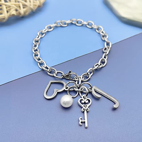 Initial A-Z Bracelets Gift for Women Girls Stainless Steel Chain Bracelet 26 Alphabet Jewelry Gifts for Birthday Anniversary Letter Bracelet Monogram Gifts for Sister Friend Girlfriends Mom 8.26 Inch - color: J