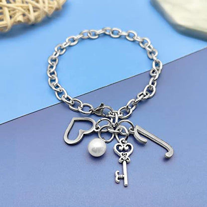 Initial A-Z Bracelets Gift for Women Girls Stainless Steel Chain Bracelet 26 Alphabet Jewelry Gifts for Birthday Anniversary Letter Bracelet Monogram Gifts for Sister Friend Girlfriends Mom 8.26 Inch - color: J