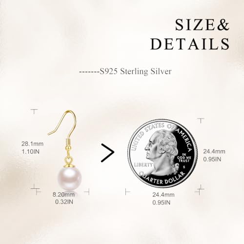 925 Sterling Silver Black Pearl Dangle Earrings Pearls Drop Jewelry Birthday Gifts for Women - color: White Pearl-Gold