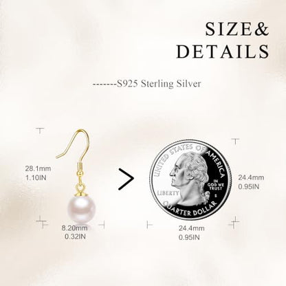 925 Sterling Silver Black Pearl Dangle Earrings Pearls Drop Jewelry Birthday Gifts for Women - color: White Pearl-Gold