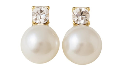 Pearl Clip on Earrings for Women - 14K Gold Silver Plated Cubic Zirconia Non Pierced Ear Clips Jewelry Gifts for Wedding Bridal Party Gifts - color: Gold-12mm