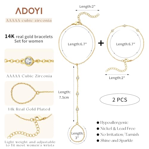 Gold Bracelets for Women, 14K Gold Plated Stackable Bracelet Stack Set Adjustable Charm Paperclip Chain Cuban Link Layered Waterproof Jewelry Sets Gifts for Womens 6.5 Inch - color: Gold Style B