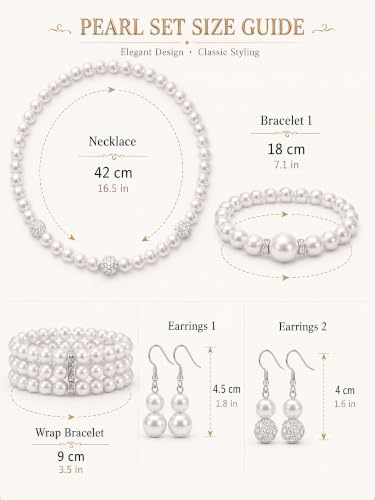 BBTO 8 Pcs Pearl Necklace and Earring Set for Women Faux Pearl Bracelet Costume Jewelry Set for Wedding Bridal Shower Party - style: Romantic Style