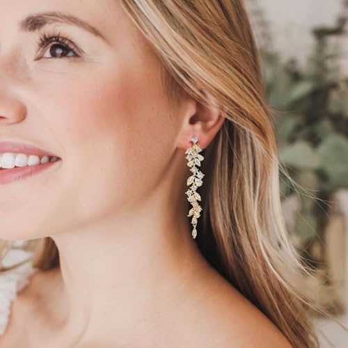 EVER FAITH Gorgeous Wedding Prom Jewelry Round Marquise Cubic Zirconia Teardrop Crystal Chandelier Bridal Dangle Clip on Earrings for Women Brides - color: Clear Gold-Tone