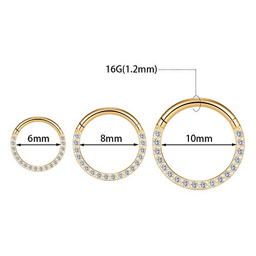 GAGABODY Septum Ring 16 Gauge Earrings Daith Jewelry Surgical Steel Hinged Nose Rings Nose Hoop Cartlidge Earring Hoop Helix Rook Piercing Jewelry - color: Style1:1pc Gold-Clear CZ