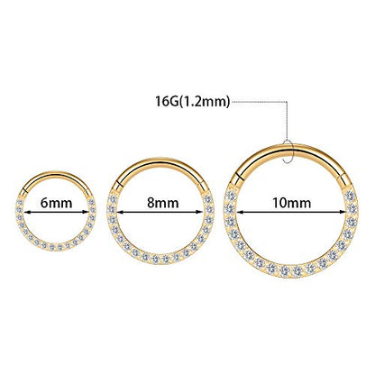 GAGABODY Septum Ring 16 Gauge Earrings Daith Jewelry Surgical Steel Hinged Nose Rings Nose Hoop Cartlidge Earring Hoop Helix Rook Piercing Jewelry - color: Style1:1pc Gold-Clear CZ