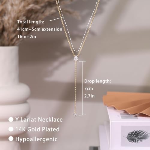 Gold Necklace for Women, Dainty Long Necklace 14k Gold Plated Lariat Long Necklaces for Women Trendy Simple Statement Drop Necklace Fashion Body Chain Prom Jewelry Gold Accessories - color: 22-Gold