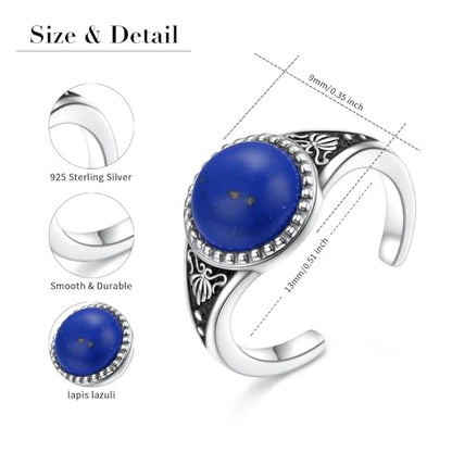 Alphm 925 Sterling Silver Toe Ring for Women Adjustable Open Toe Ring Foot Jewelry Gift - color: White-Lapis Lazuli