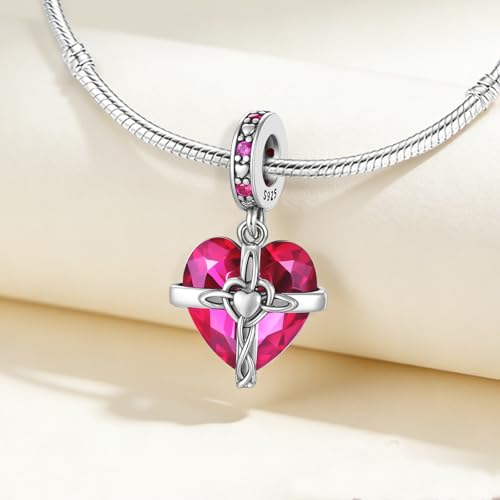 Birthstone Charms 925 Sterling Silver Heart Charms for Bracelets and Necklaces Birthday Day Christmas Gifts For Women - color: G-July