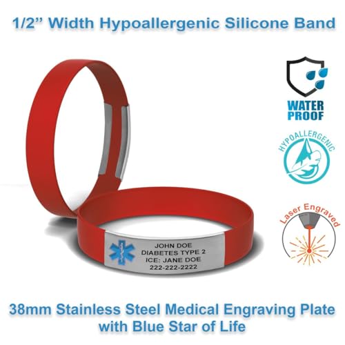 Engraved Medical Alert Bracelet - Medium Cardinal Red - color: Cardinal Red, size: 7 3/8" (medium)