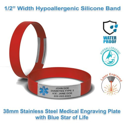 Engraved Medical Alert Bracelet - Medium Cardinal Red - color: Cardinal Red, size: 7 3/8" (medium)