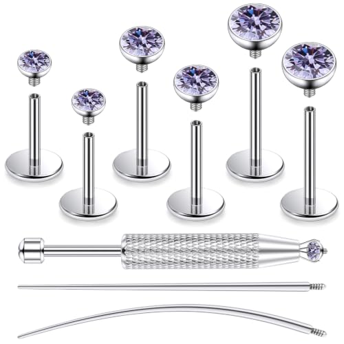 Jenxnjsjo F136 Titanium 20/18/16g Earrings Nose Lip Rings Studs Labret Medusa Tragus Helix Conch Cartilage Piercing Jewelry for Women - color: Purple, size: 20g