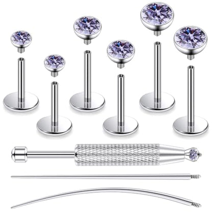 Jenxnjsjo F136 Titanium 20/18/16g Earrings Nose Lip Rings Studs Labret Medusa Tragus Helix Conch Cartilage Piercing Jewelry for Women - color: Purple, size: 20g