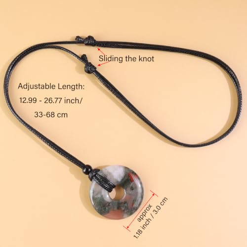 FANASY Natural Gemstone Pendant Necklce Lucky Coin Crystal Necklace Protection Donut Pendnat with Adjustable Rope for Men Women - color: African Bloodstone