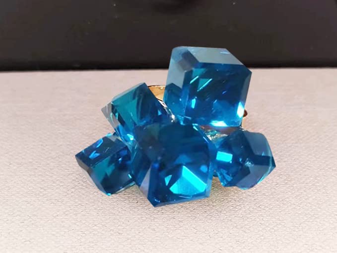 Hebelee Boho Square Crystal Statement Ring for Women Adjustable | Gold-Toned Expandable Promise Engagement Geometric Rings Comfort Fit Elegant Art Deco Christmas Cocktail Y2K Jewelry - color: Light Blue