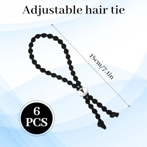 6 Piece Adjustable No-Slip Hair Ties Black Drawstring Hair Accessories Silk Soft Afro Puff Cuff Drawstring Ponytail Holders Satin Hairband Black Elastic Hairs Scrunchies for Curly Thick Heavy Hairs