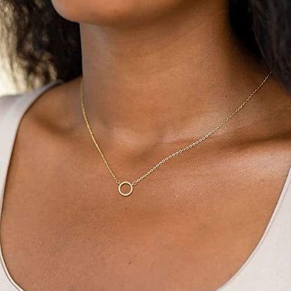 HANLI 14K Gold Plated Necklaces for Women - Dainty Butterfly, Star of David, Moon and Star, Sun, Lotus, Infinity, Hummingbird, Bee,Boots,Chill,Sunflower Pendant Designs - Elegant Jewelry for Women - color: Circle CZ