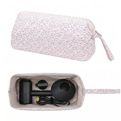 TeeYee Nylon Hair Tools Travel Bag for Dyson Airwrap Quilted Toiletry Bag | Travel Storage Bag for Shark Flexstyle/Curling Iron,Water-repellent,Wide-open,Well-structured,Heat-safe lining,001pinkflower - color: Pinkflower