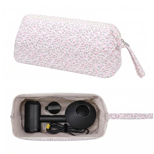 TeeYee Nylon Hair Tools Travel Bag for Dyson Airwrap Quilted Toiletry Bag | Travel Storage Bag for Shark Flexstyle/Curling Iron,Water-repellent,Wide-open,Well-structured,Heat-safe lining,001pinkflower - color: Pinkflower