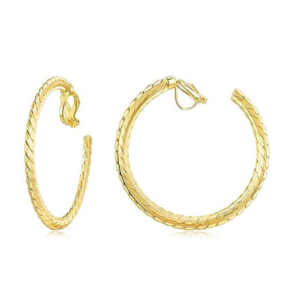 YOQUCOL 5CM(2.0IN) Golden Swingable Clip On Hoop Earrings for Women Non Pierced Ears Hoop Earrings - color: D