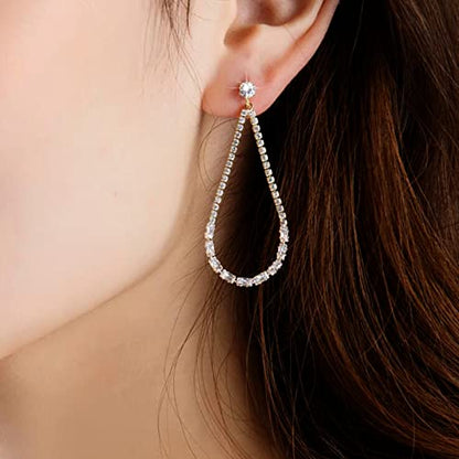 Luxval Rhinestone Earrings Dangling for Women Sparkly Silver Dangle Earrings Girls Long Chandelier Earrings Tassel Lightweight Ear Studs Cubic Zirconia Crystal Statement - color: Silver-Teardrop Earrings