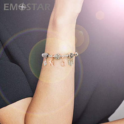 EMOSTAR Letter Charms Initial A-Z Alphabet Beads, Rose Gold 925 Sterling Silver Dangle CZ Birthstone Pendant, Gifts for European Charm Bracelet/Mothers Day/Birthday - color: Letter O