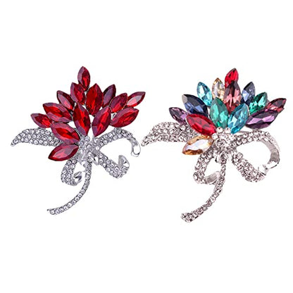 seven wolves Women's Austrian Crystal Brooch Wedding Flower Leaf Bouquet Brooch - color: 1-Red Multicolor