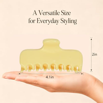 Ivyu 4-Inch Large Rounded Rectangle Hair Claw Clip for Women, Strong Hold | Smooth rounded teeth and a strong spring provide a secure hold for full updos on fine to medium hair. - color: Mlik yellow