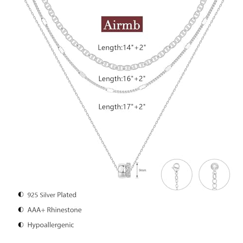 Airmb Gold Layered Necklaces for Women 14k Gold Plated Dainty Stackable Choker Necklaces for Women Trendy Layering Chain Cute Pendant Necklace Set Gold Jewelry for Women - color: 3PS-Two Rondelle-Silver